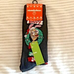 Ren & Stimpy Socks 2 Pair‎ Shoe Size 6 1/2-12 Nickelodeon Christmas Crews NWT